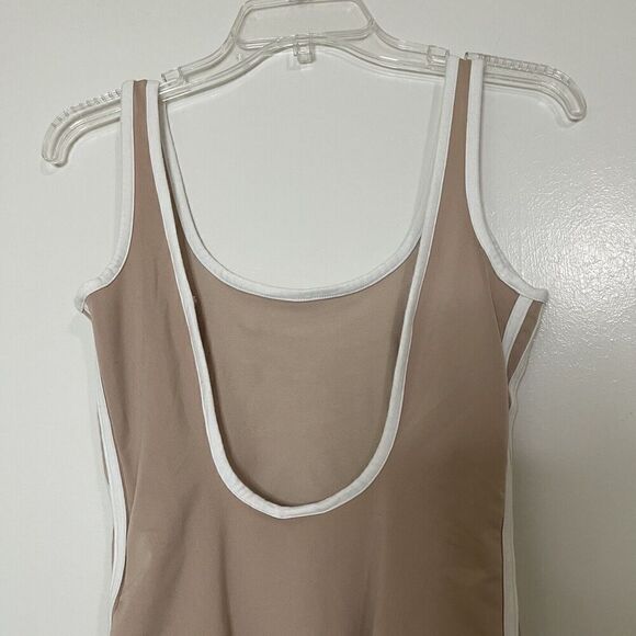 ADIDAS nude tan Scoop neck 3 stripes bodysuit size US Medium - Picture 3 of 9